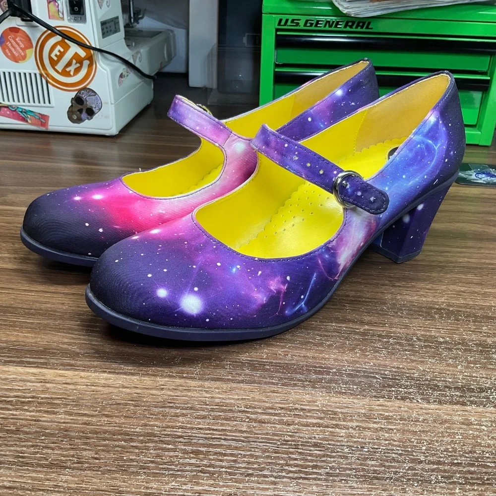 Hot chocolate design Nebula mid heel Mary Jane shoes size 11/41 purple galaxy - Picture 4 of 11